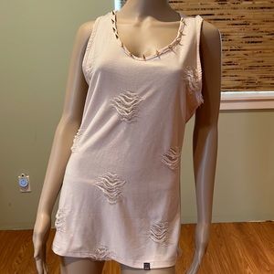 Pusch Beige Distressed Tank With Gold Spikes Around Neck Size L